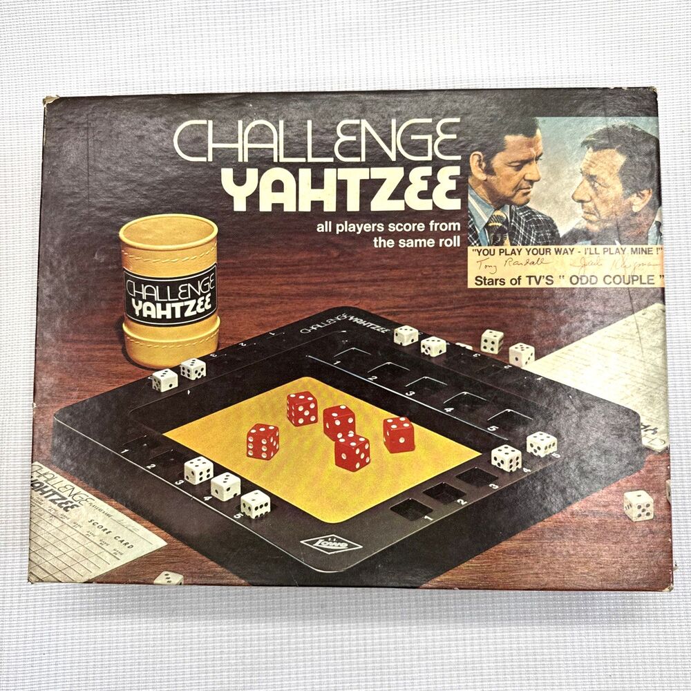 Vintage 1974 Challenge Yahtzee Board Game Odd Couple Milton Bradley USA COMPLETE